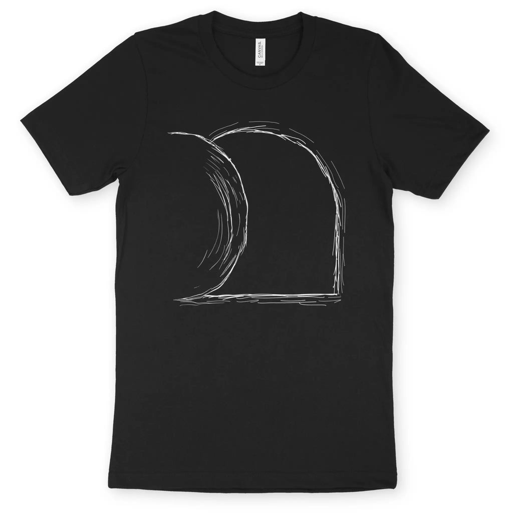 Jesus' Empty Tomb (Sketch) 2.0 – Unisex Christian T-Shirt designed by 3rd Day Christian Clothing.