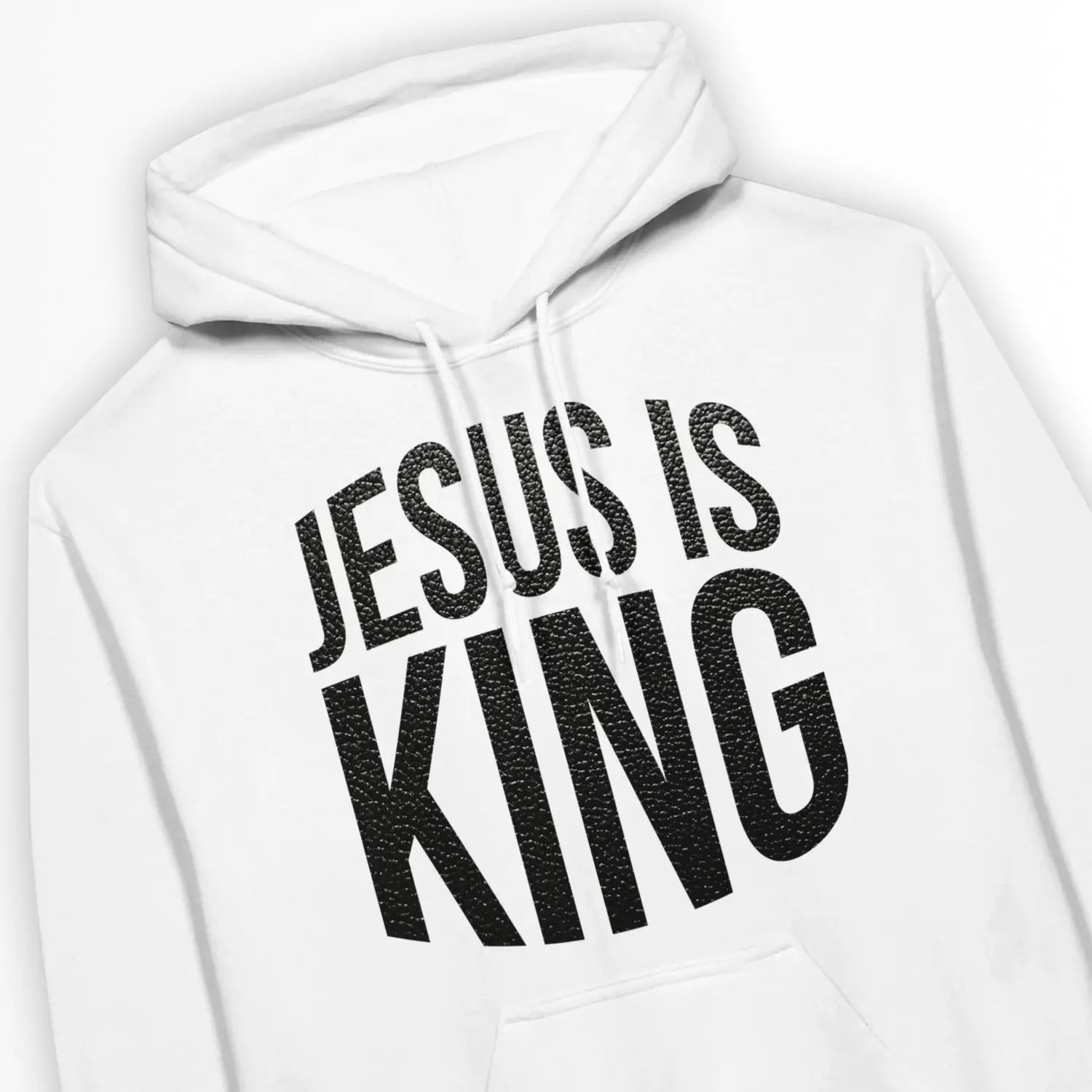 JESUS IS KING (Leather Look) – Unisex Christian Hoodie designed by 3rd Day Christian Clothing.