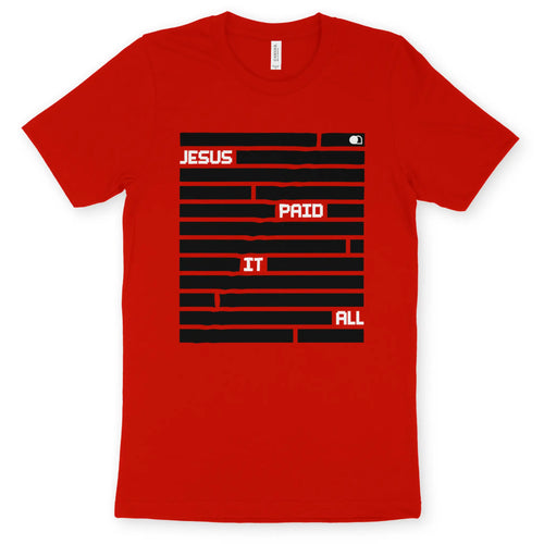 JESUS PAID IT ALL (Red Edition) – Unisex Christian T-Shirt designed by 3rd Day Christian Clothing.