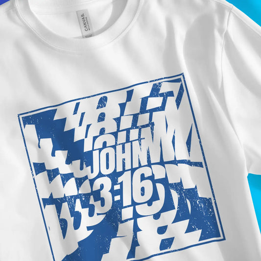 John 3:16 (Echo) | Premium Unisex Christian T-Shirt, laid flat, designed by 3rd Day Christian Clothing UK