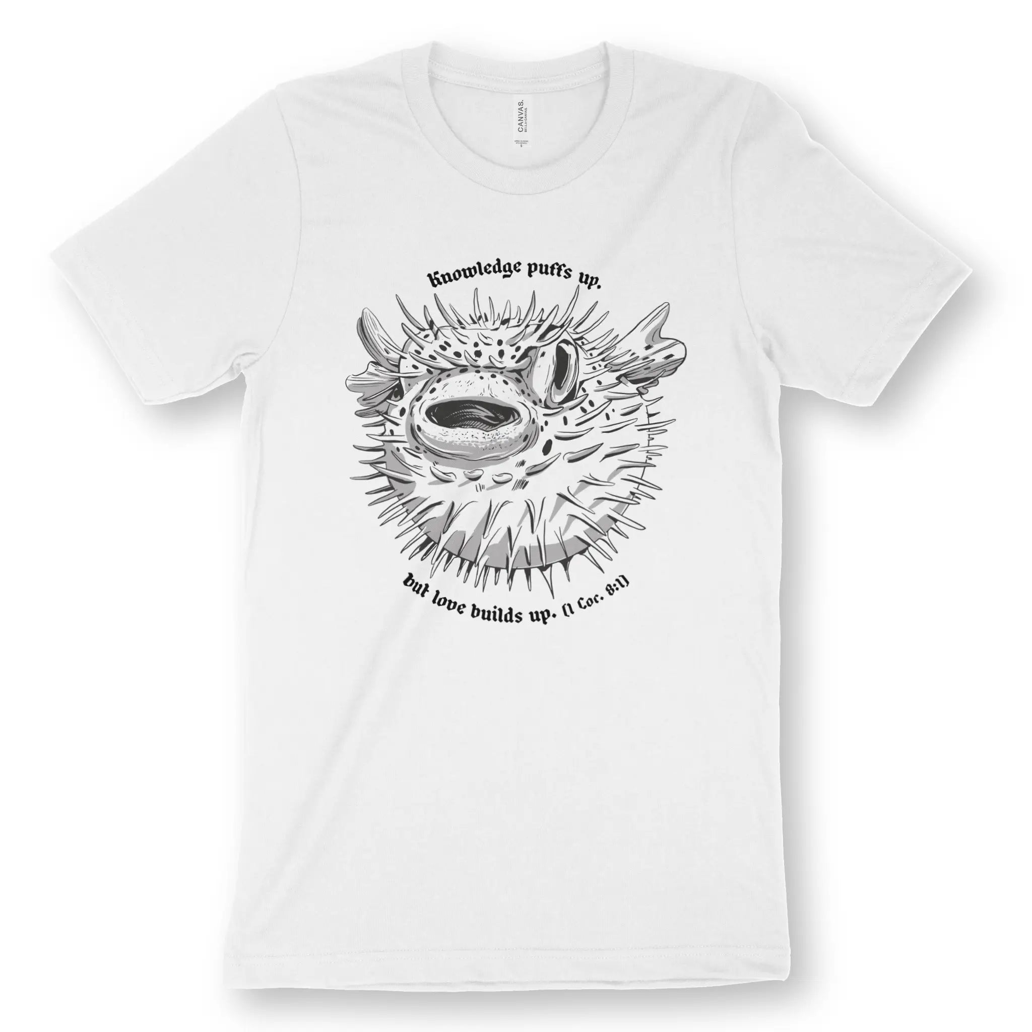 Knowledge Puffs Up (1 Cor 8:1) – Unisex Christian T-Shirt designed by 3rd Day Christian Clothing.