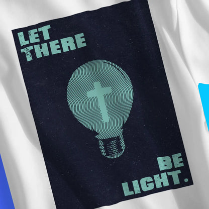 Let There Be Light (Cross Bulb) 2.0 | Premium Unisex Christian T-Shirt, laid flat, designed by 3rd Day Christian Clothing UK