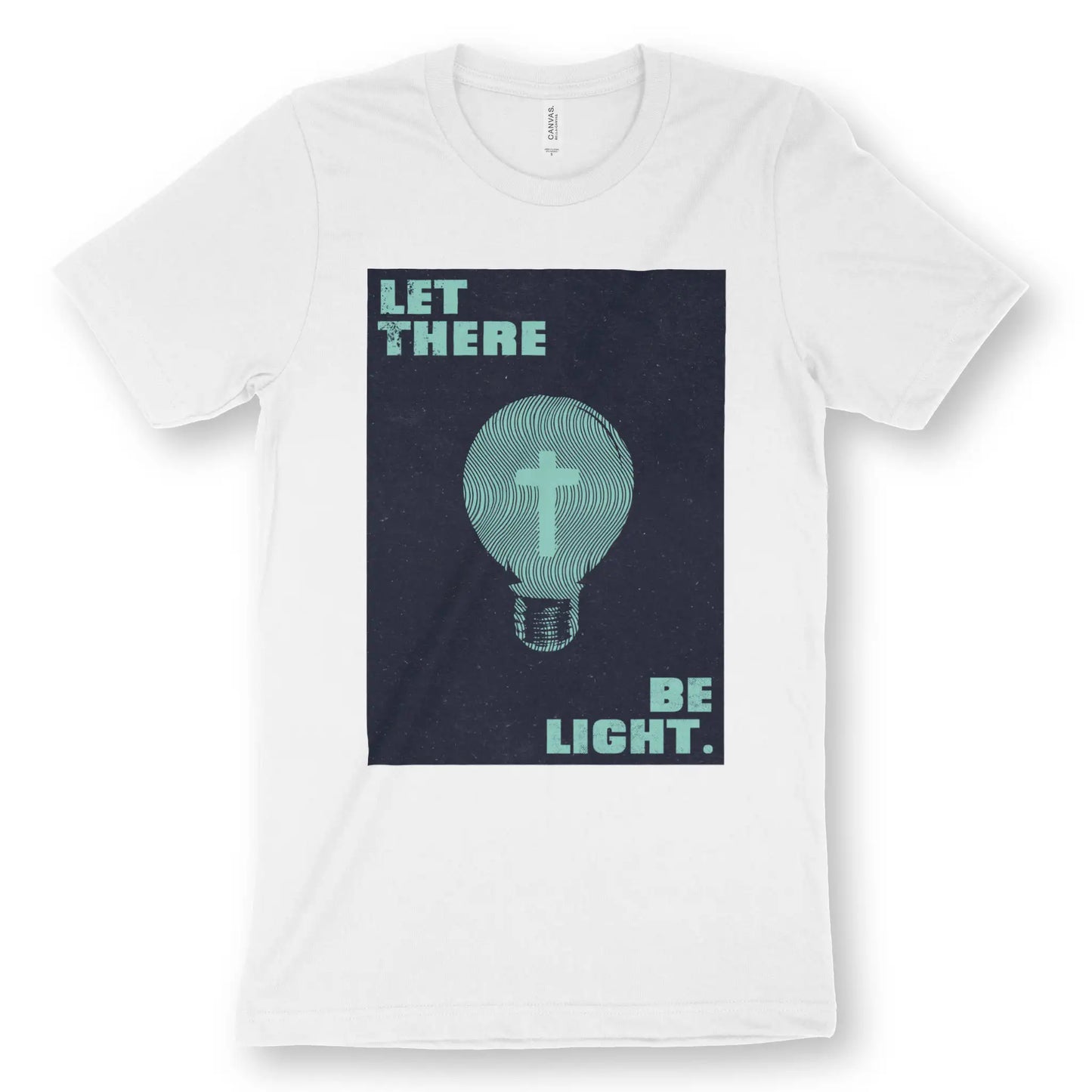 Let There Be Light (Cross Bulb) 2.0 | Premium Unisex Christian T-Shirt, laid flat, designed by 3rd Day Christian Clothing UK