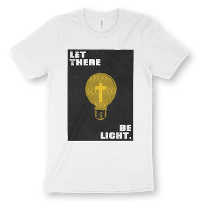 Let There Be Light (Cross Bulb) | Premium Unisex Christian T-Shirt, laid flat, designed by 3rd Day Christian Clothing UK