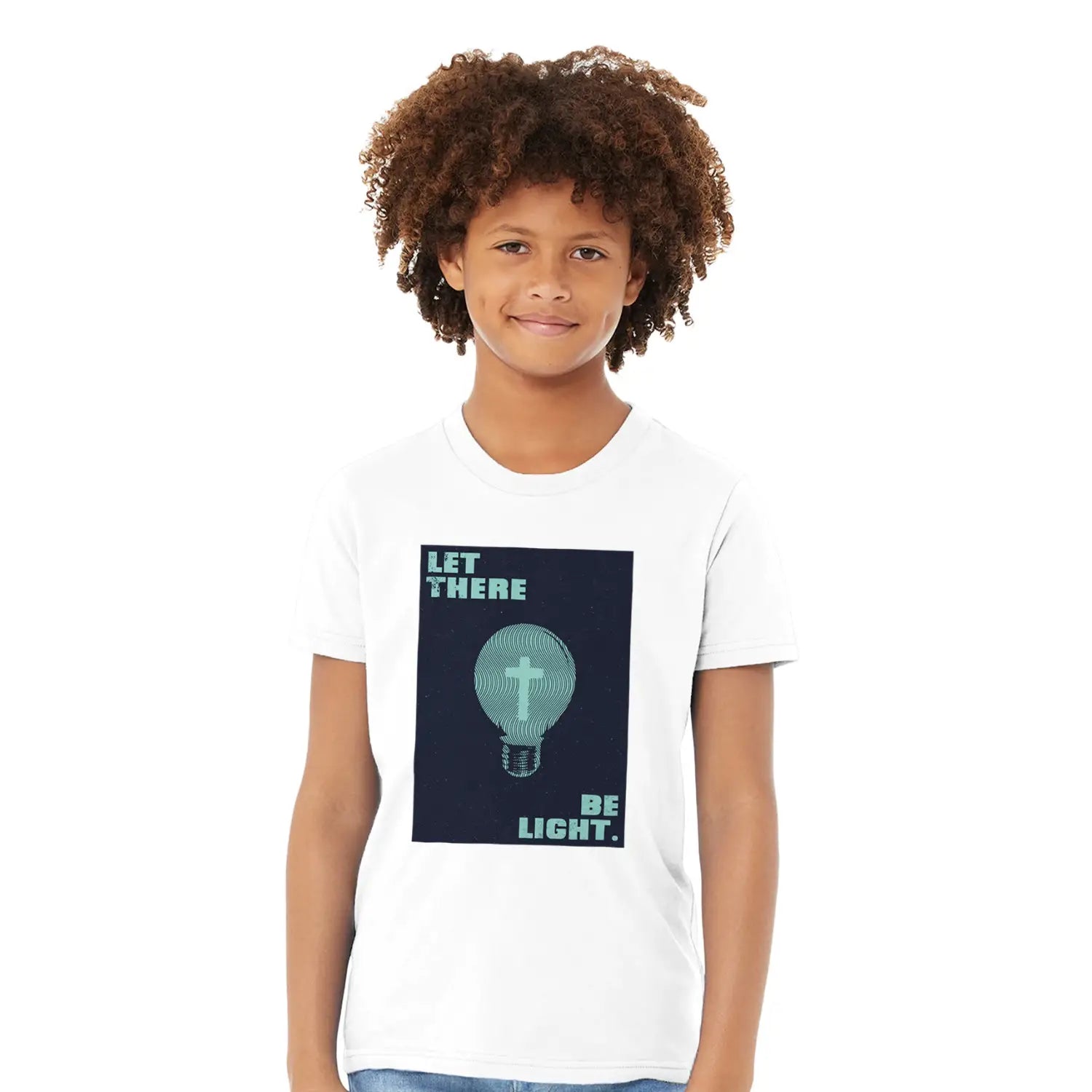 Let There Be Light (Cross Bulb) – Kids' Christian T-Shirt designed by 3rd Day Christian Clothing.