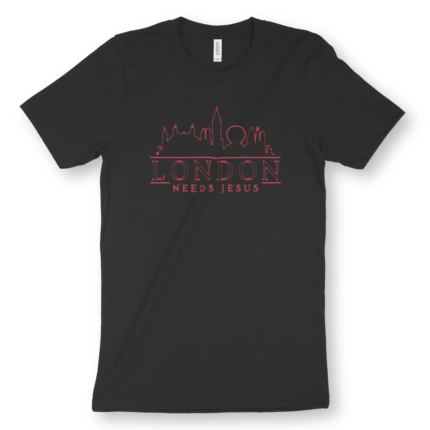 London Needs Jesus | Premium Unisex Christian T-Shirt, laid flat, designed by 3rd Day Christian Clothing UK