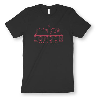 London Needs Jesus | Premium Unisex Christian T-Shirt, laid flat, designed by 3rd Day Christian Clothing UK