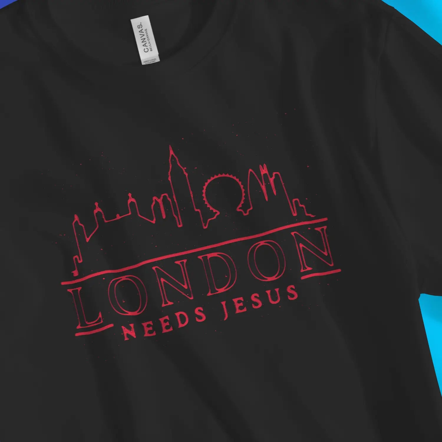 London Needs Jesus | Premium Unisex Christian T-Shirt, laid flat, designed by 3rd Day Christian Clothing UK