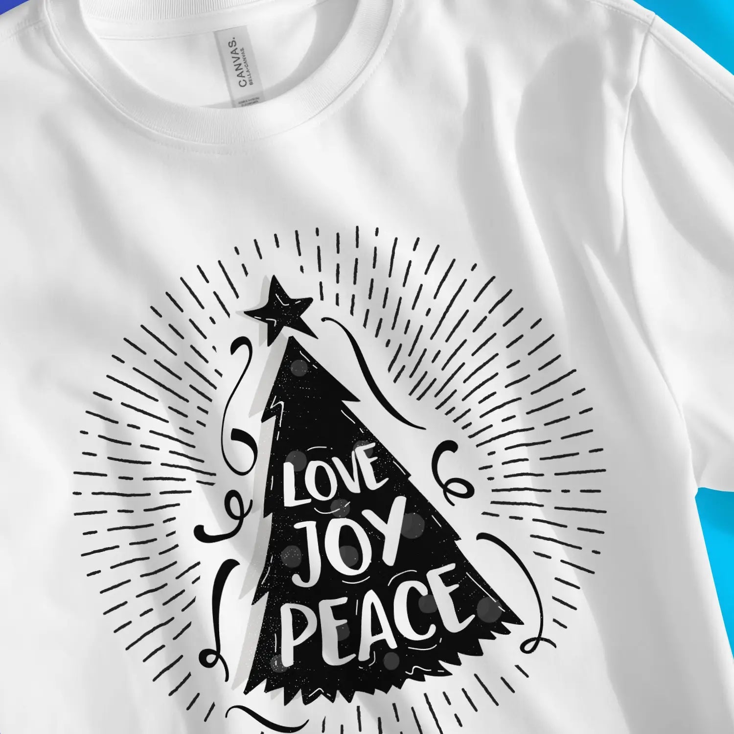 Love Joy Peace (Christmas Tree) – Unisex Christian T-Shirt designed by 3rd Day Christian Clothing.