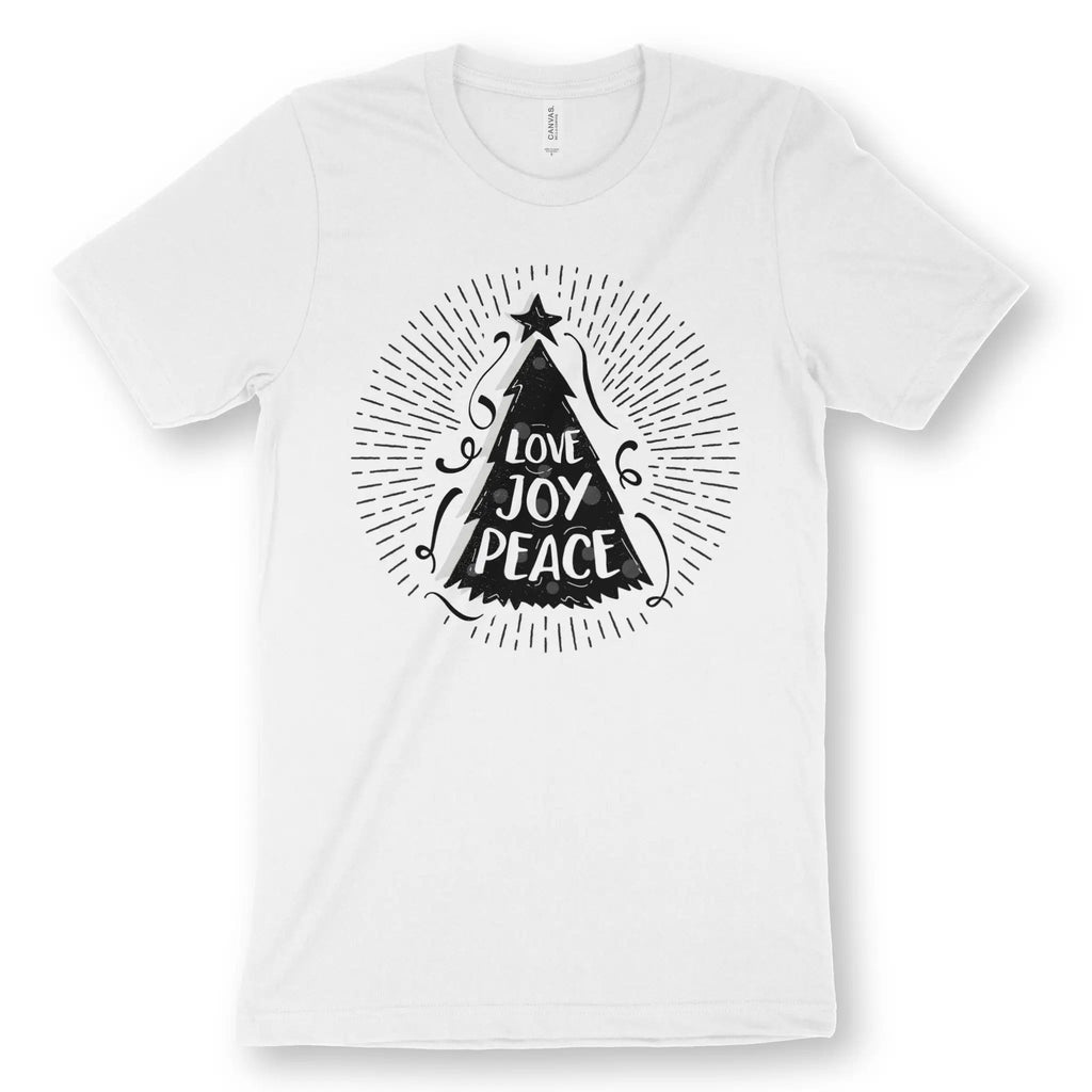 Love Joy Peace (Christmas Tree) – Unisex Christian T-Shirt designed by 3rd Day Christian Clothing.