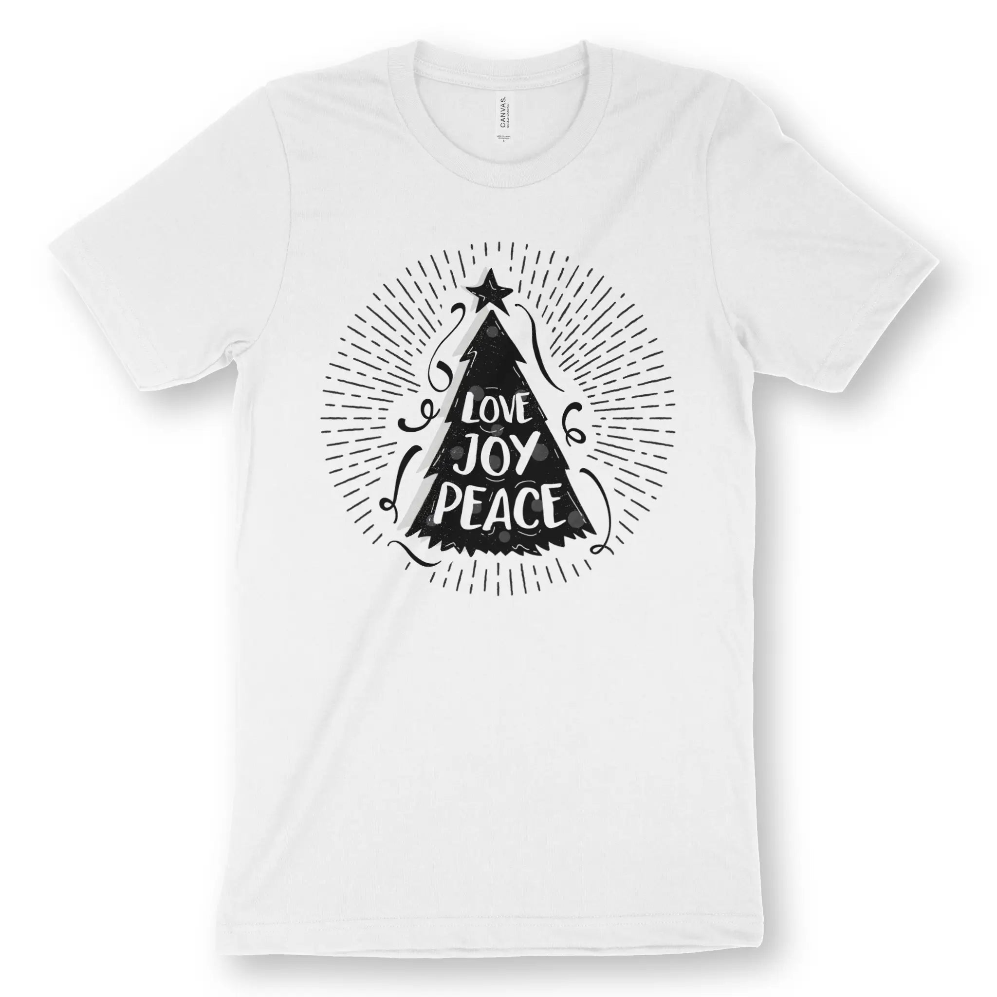 Love Joy Peace (Christmas Tree) – Unisex Christian T-Shirt designed by 3rd Day Christian Clothing.