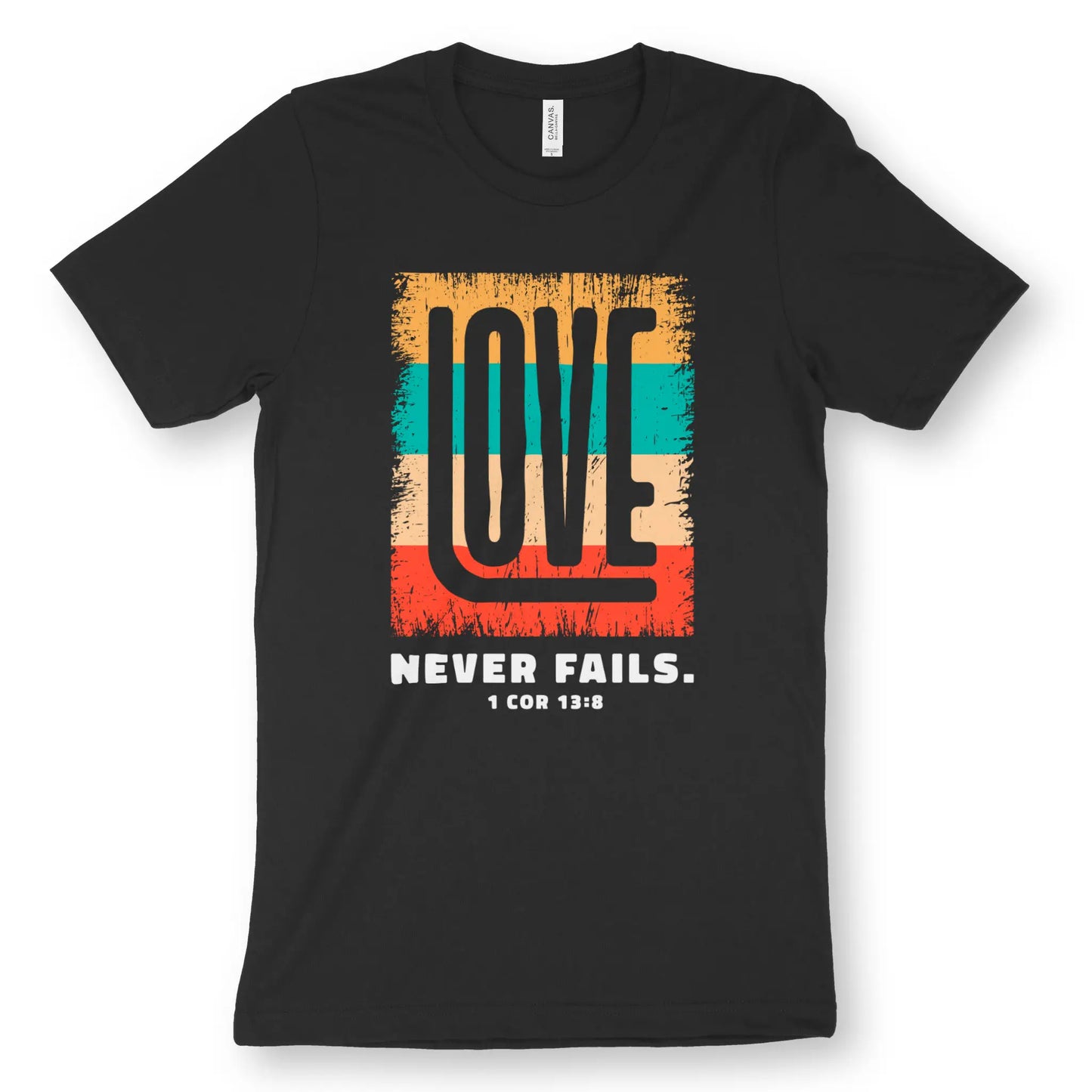 Love Never Fails (1 Cor 13:8) | Premium Unisex Christian T-Shirt designed by 3rd Day Christian Clothing.