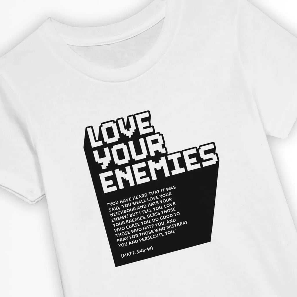Love Your Enemies (Matt. 5:43-44) – Kids' Christian T-Shirt designed by 3rd Day Christian Clothing.