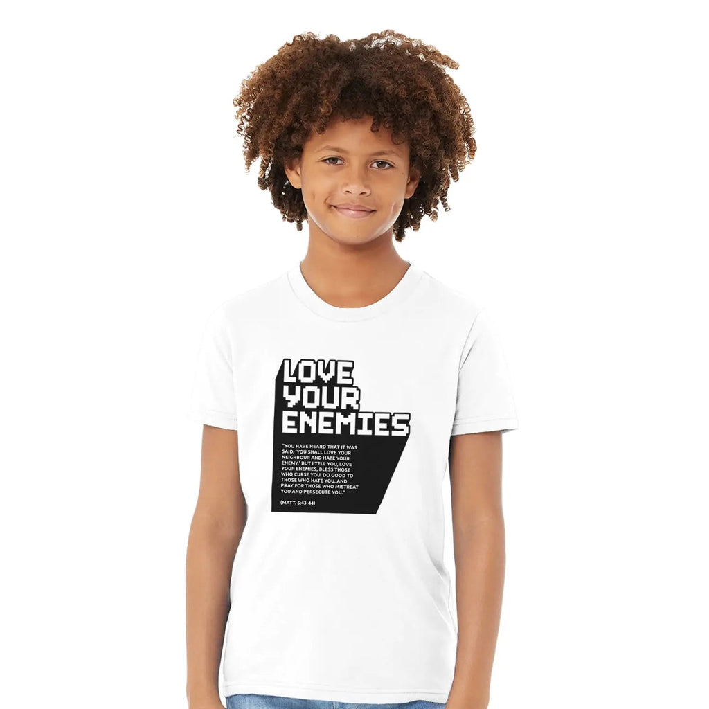 Love Your Enemies (Matt. 5:43-44) – Kids' Christian T-Shirt designed by 3rd Day Christian Clothing.