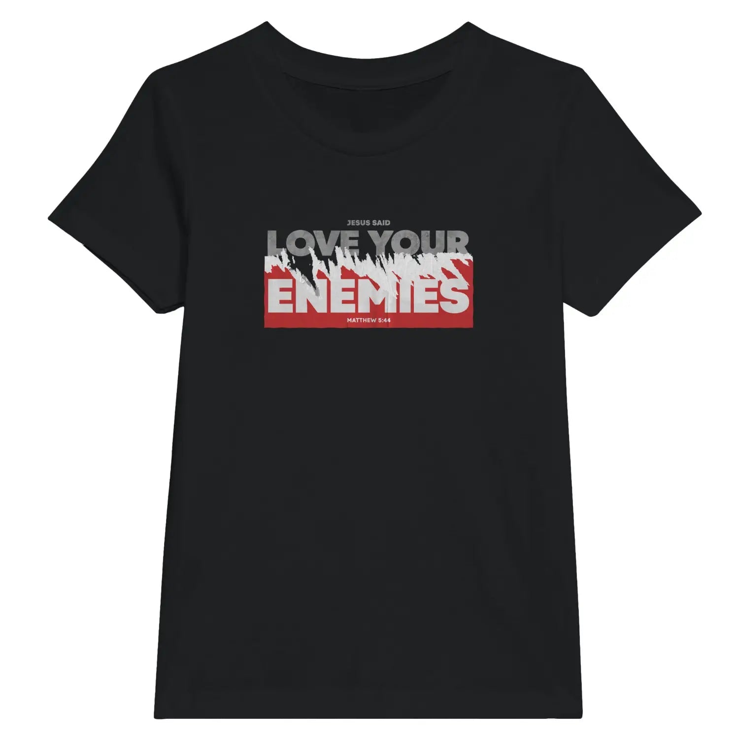 Love Your Enemies (Matthew 5:44) – Kids' Christian T-Shirt designed by 3rd Day Christian Clothing.