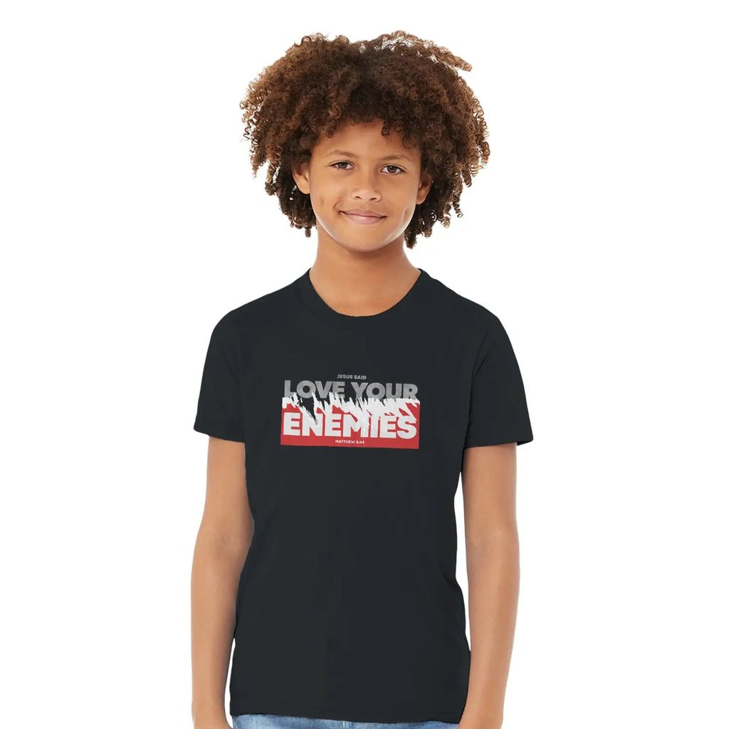 Love Your Enemies (Matthew 5:44) – Kids' Christian T-Shirt designed by 3rd Day Christian Clothing.