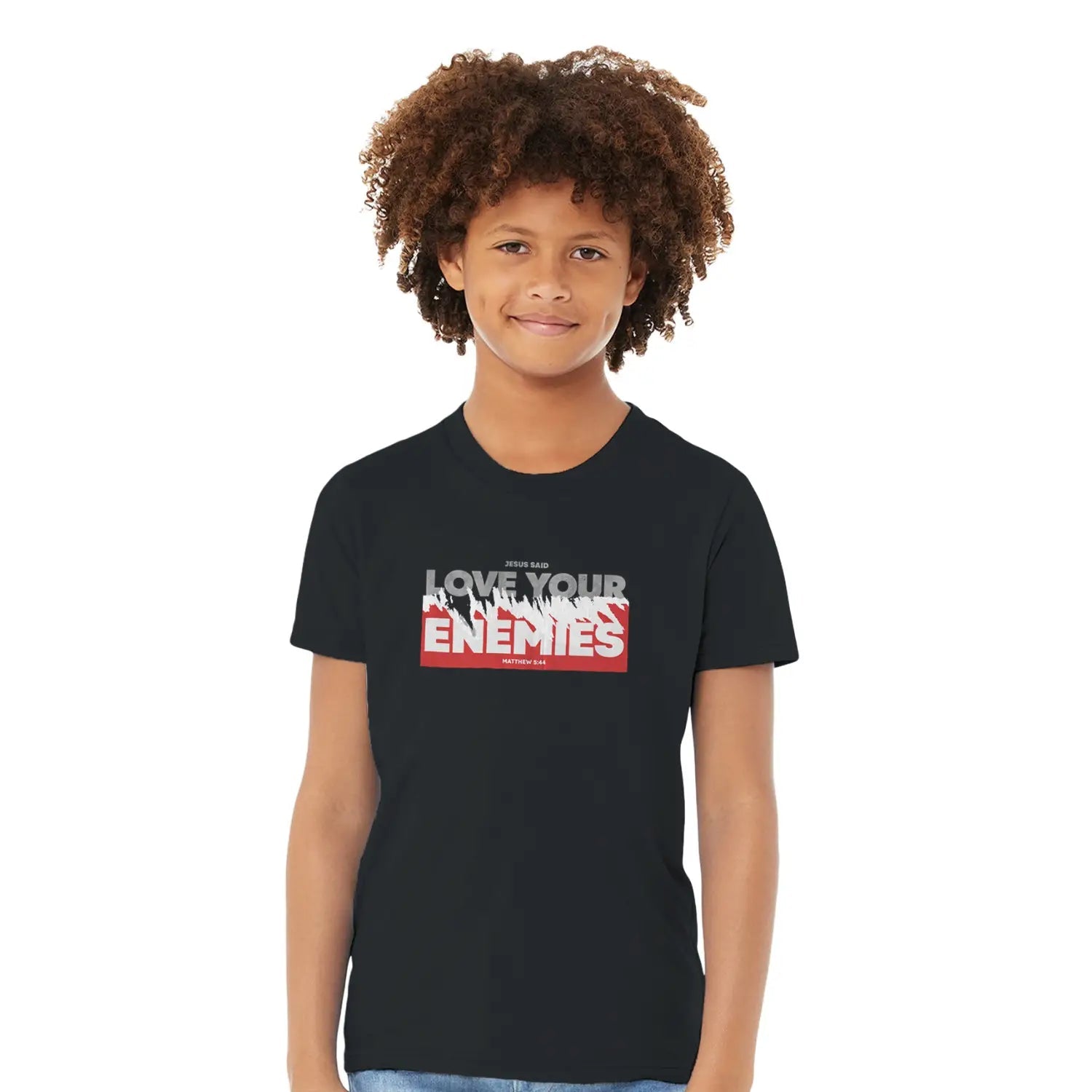 Love Your Enemies (Matthew 5:44) – Kids' Christian T-Shirt designed by 3rd Day Christian Clothing.