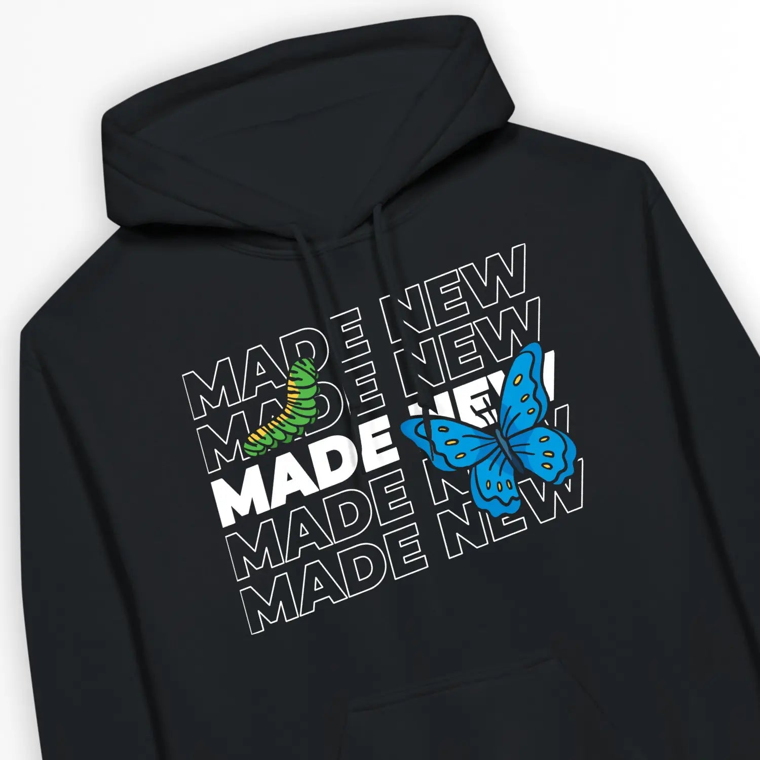 Made New (Caterpillar To Butterfly) – Unisex Christian Hoodie designed by 3rd Day Christian Clothing.