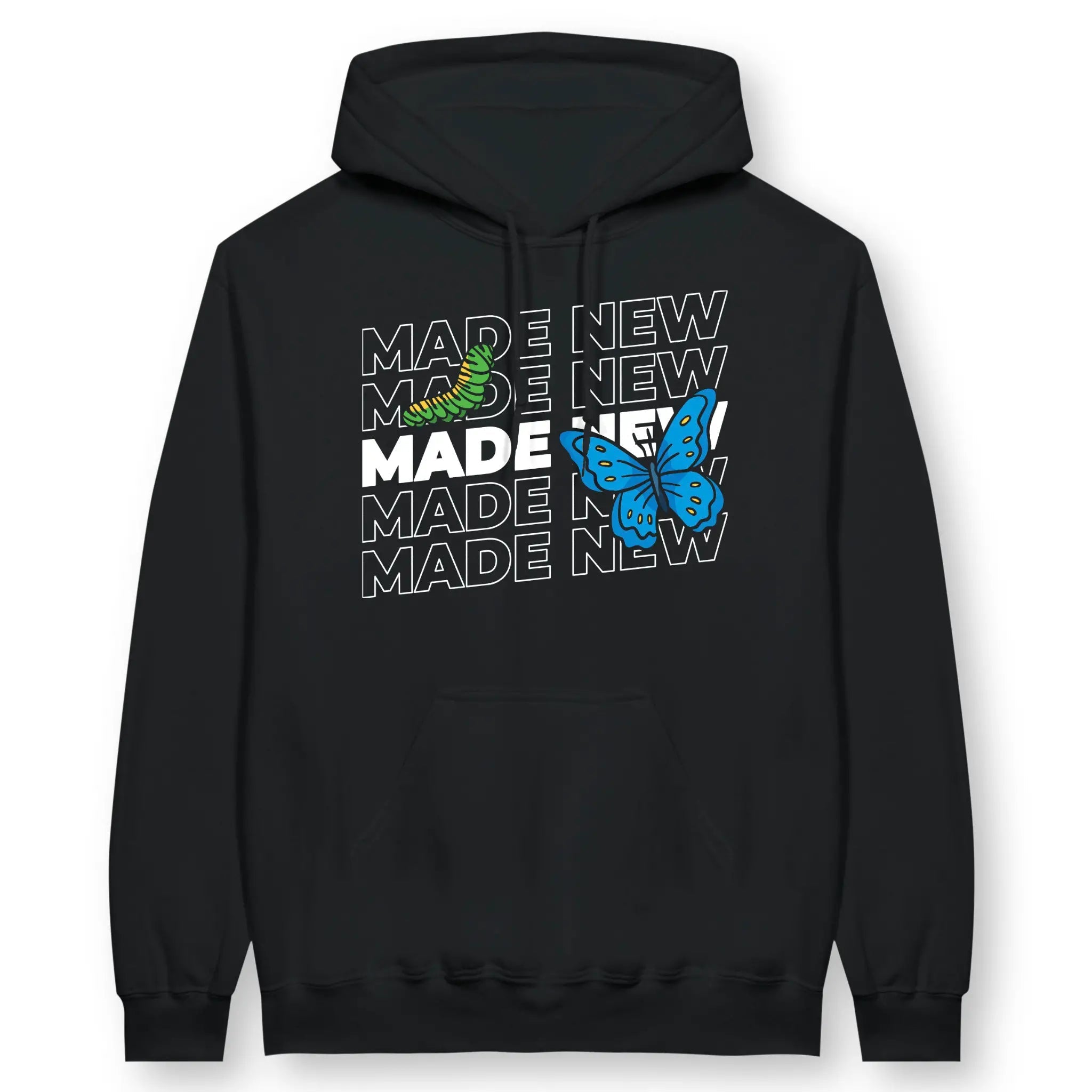 Made New (Caterpillar To Butterfly) – Unisex Christian Hoodie designed by 3rd Day Christian Clothing.