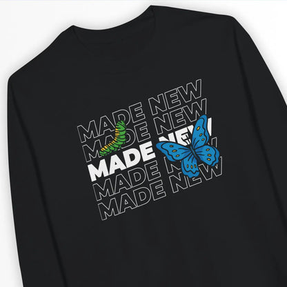 Made New (Caterpillar to Butterfly) | Premium Unisex Christian Sweatshirt designed by 3rd Day Christian Clothing.