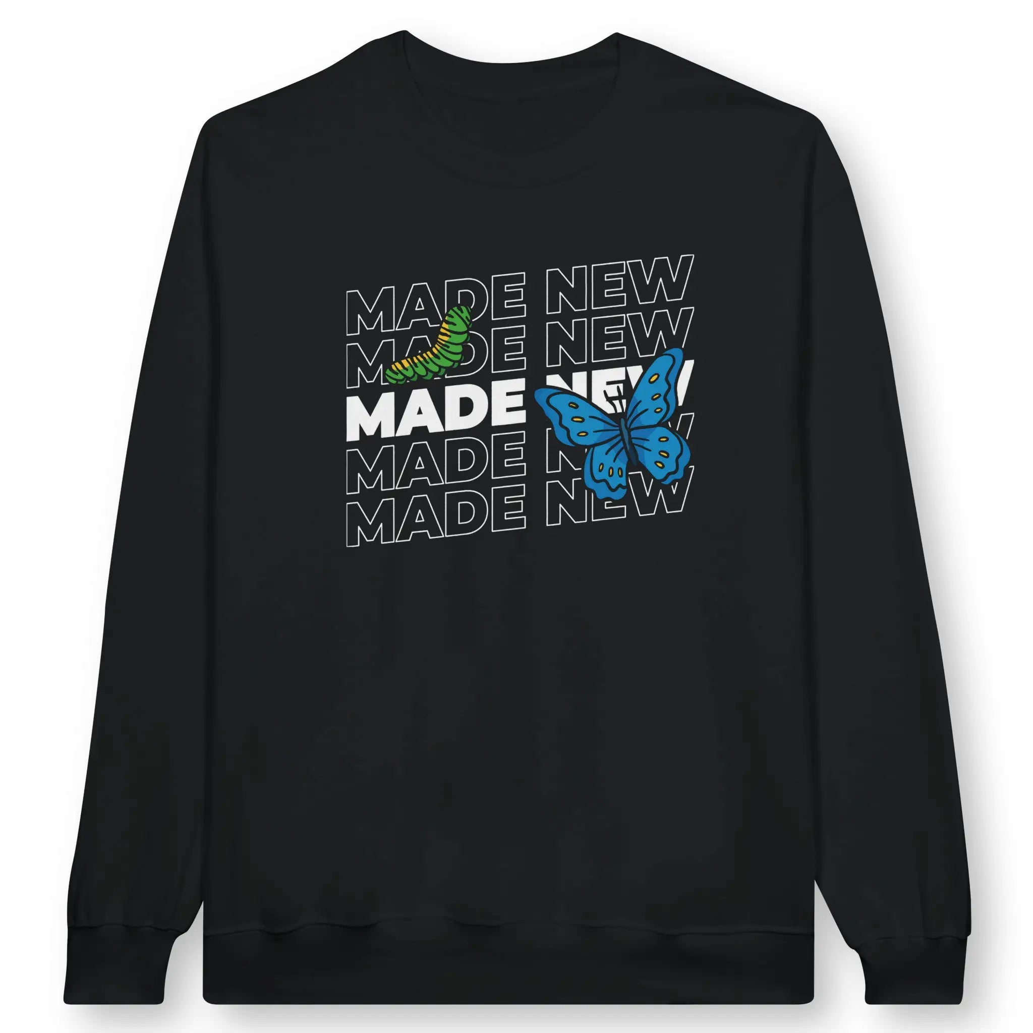 Made New (Caterpillar to Butterfly) – Unisex Christian Sweatshirt designed by 3rd Day Christian Clothing.