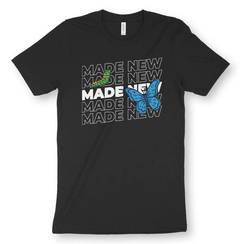 Made New (Caterpillar to Butterfly) – Unisex Christian T-Shirt designed by 3rd Day Christian Clothing.