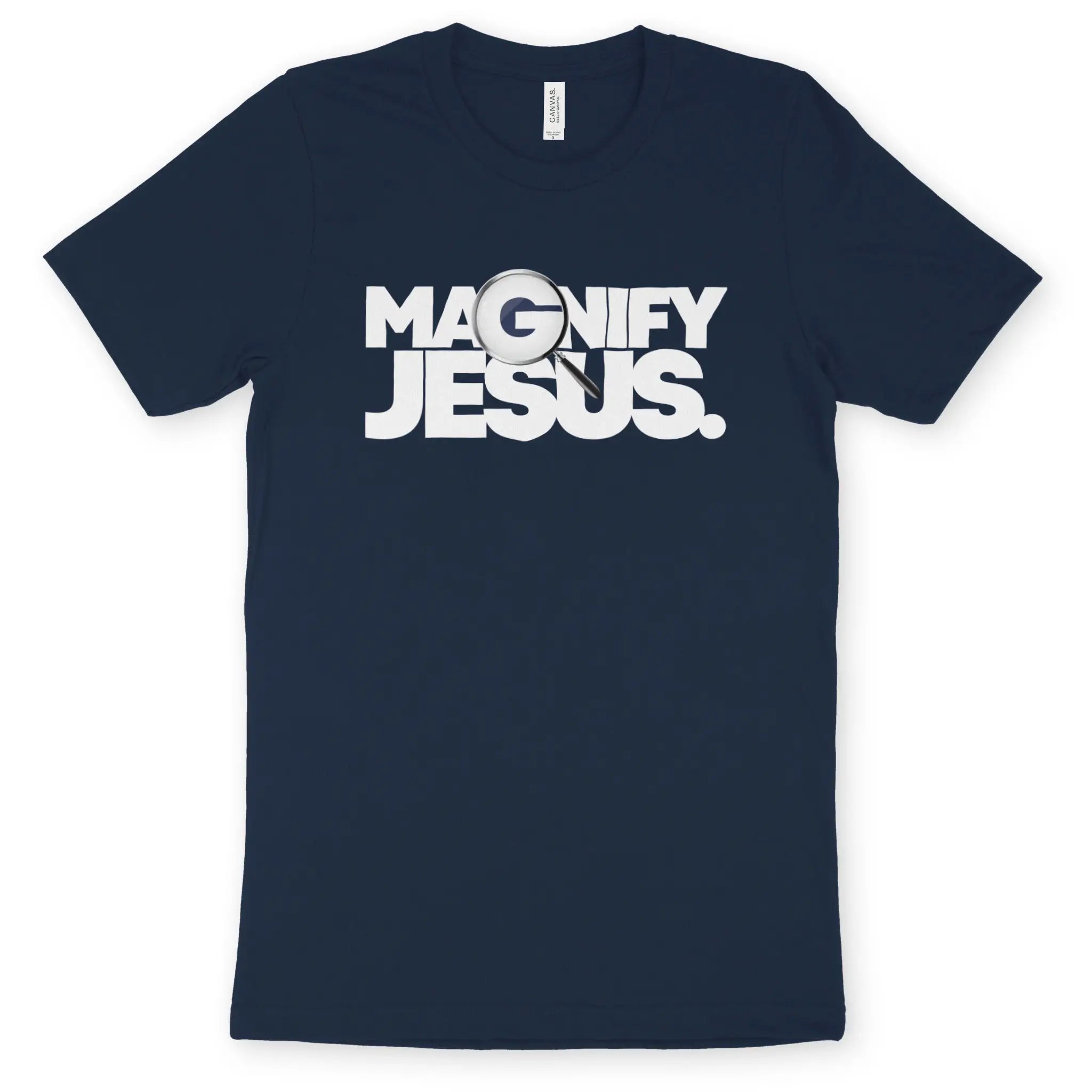 Magnify Jesus (Navy) – Unisex Christian T-Shirt designed by 3rd Day Christian Clothing.