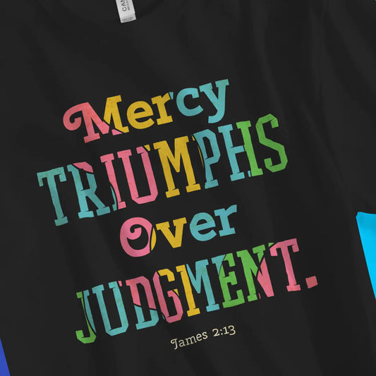 Mercy Triumphs Over Judgement 2.0 | Premium Unisex Christian T-Shirt, laid flat, designed by 3rd Day Christian Clothing UK