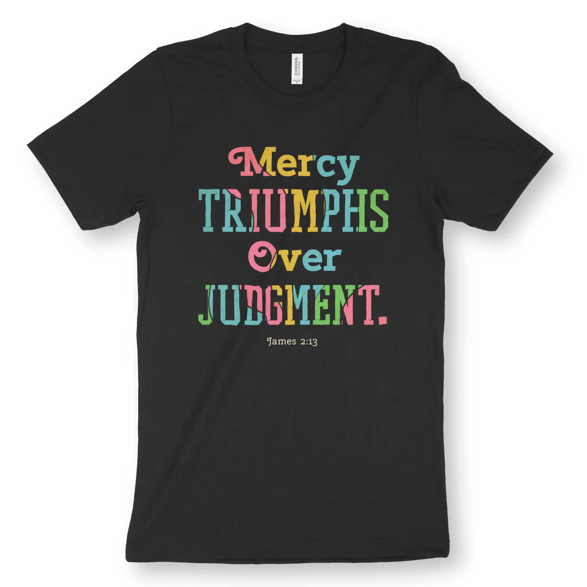 Mercy Triumphs Over Judgement 2.0 | Premium Unisex Christian T-Shirt, laid flat, designed by 3rd Day Christian Clothing UK