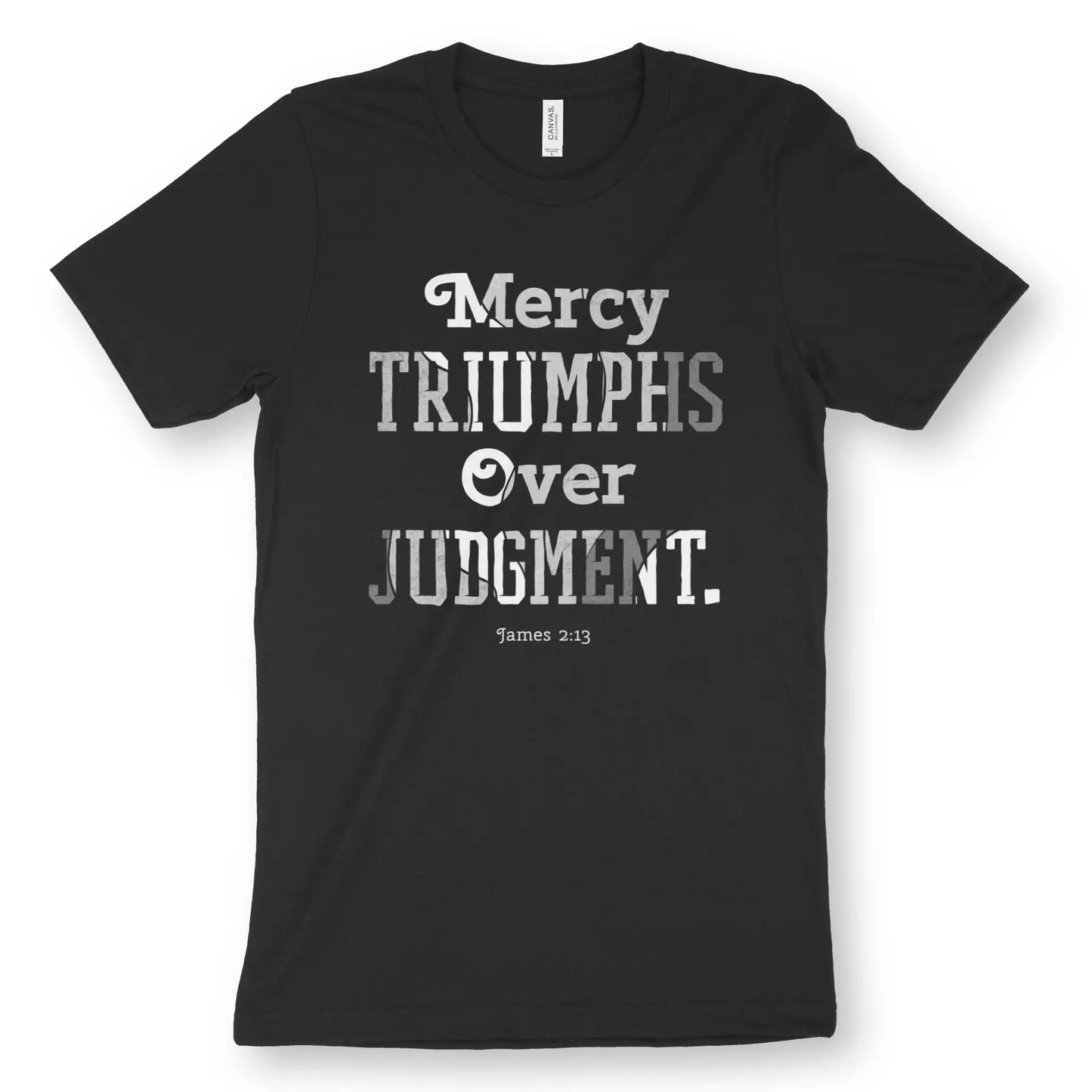 Mercy Triumphs Over Judgement | Premium Unisex Christian T-Shirt, laid flat, designed by 3rd Day Christian Clothing UK