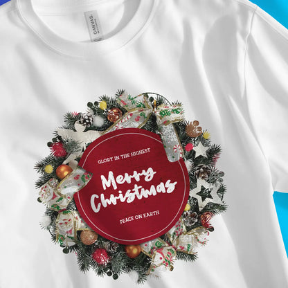 Merry Christmas Wreath | Premium Unisex Christian T-shirt designed by 3rd Day Christian Clothing.