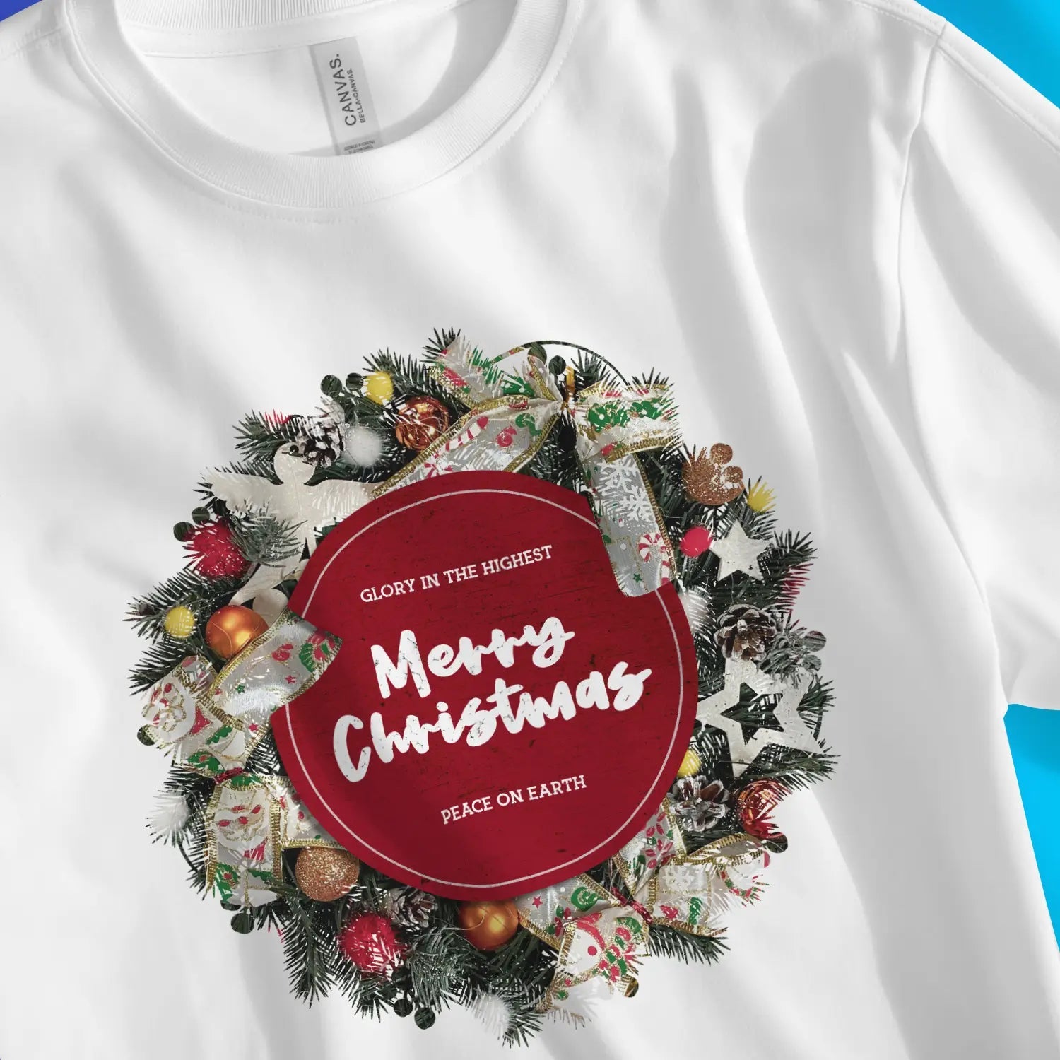 Merry Christmas Wreath – Unisex Christian T-Shirt designed by 3rd Day Christian Clothing.