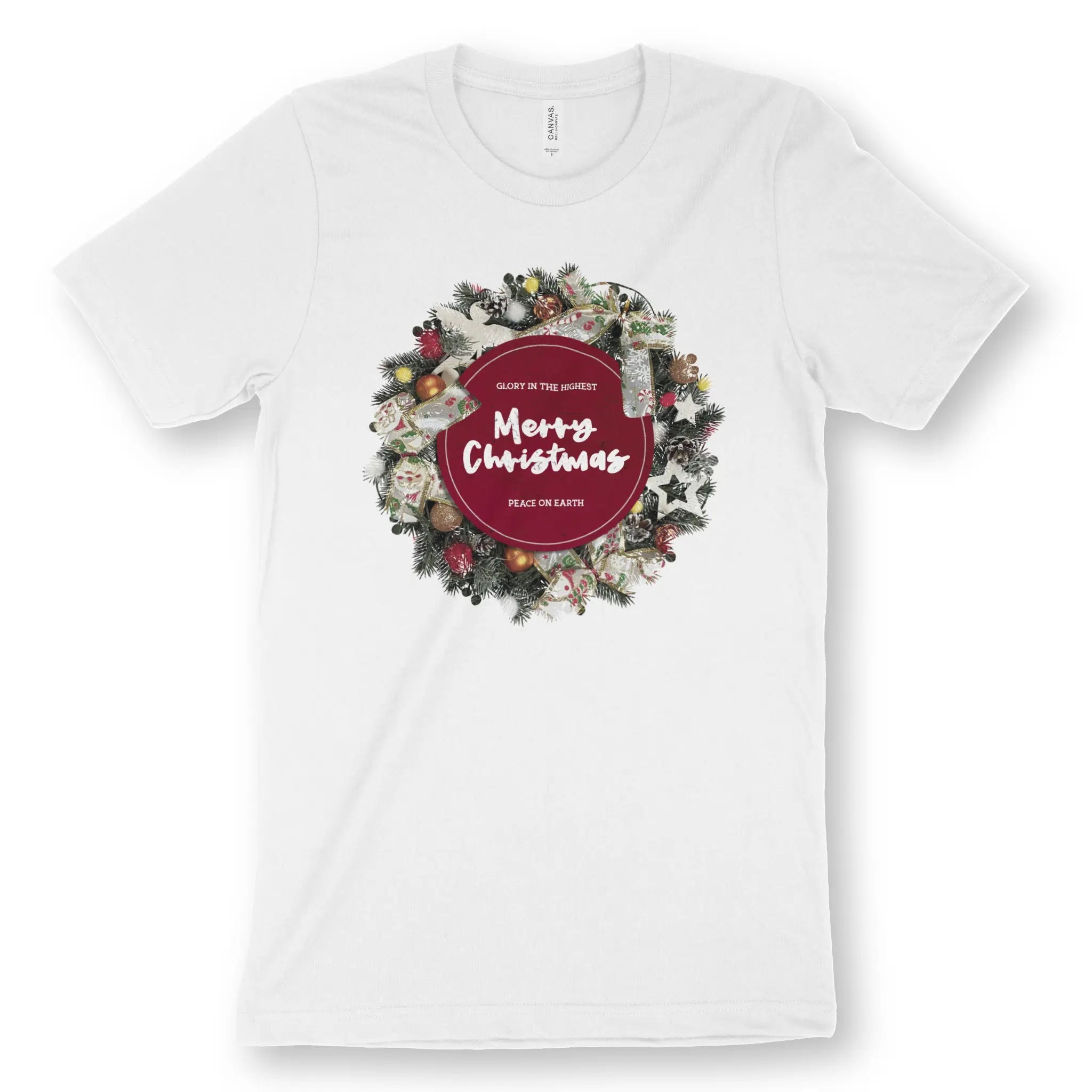 Merry Christmas Wreath – Unisex Christian T-Shirt designed by 3rd Day Christian Clothing.