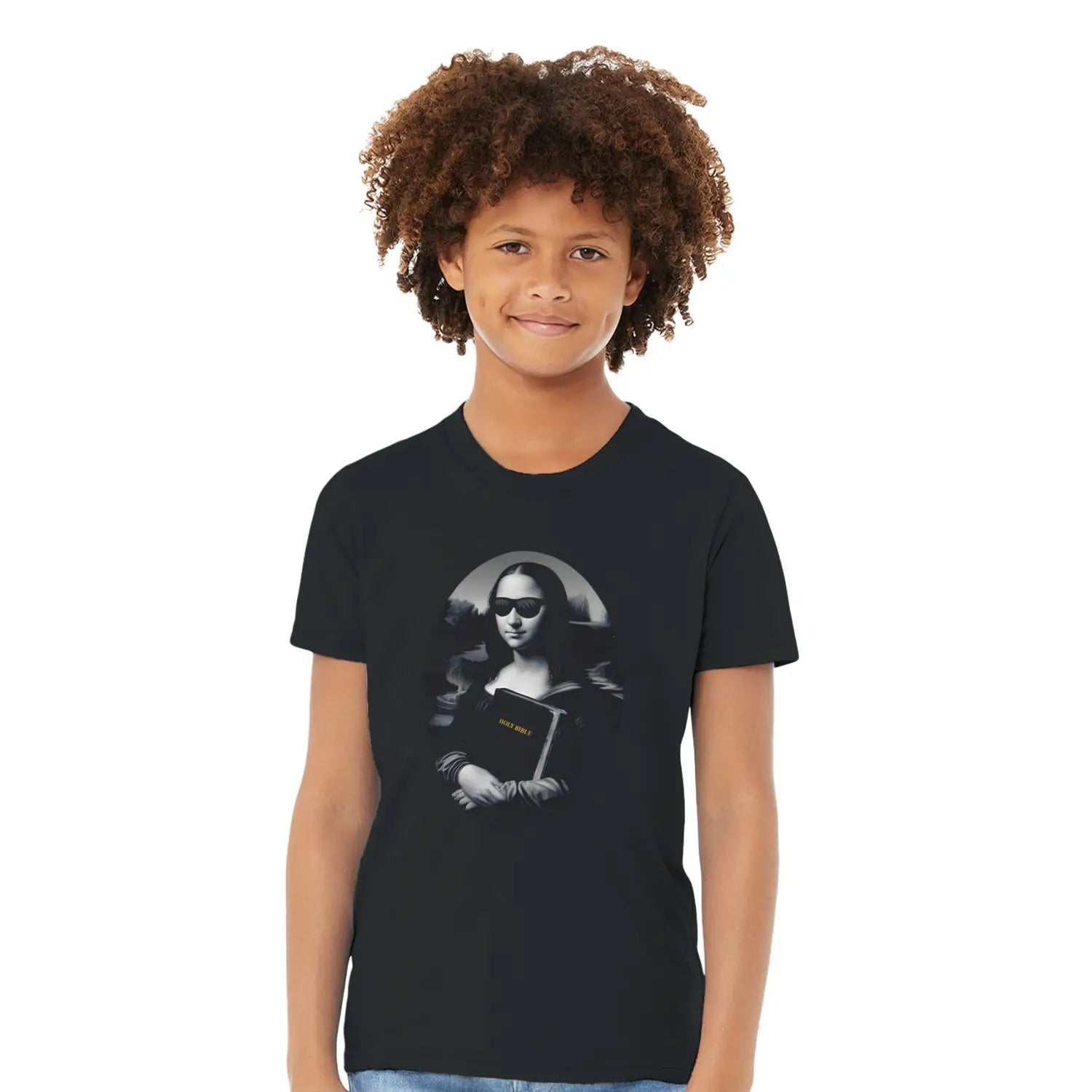 Mona Lisa's Bible – Kids' Christian T-Shirt designed by 3rd Day Christian Clothing.