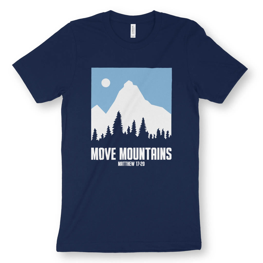 Move Mountains (Matthew 17:20) – Unisex Christian T-Shirt designed by 3rd Day Christian Clothing.
