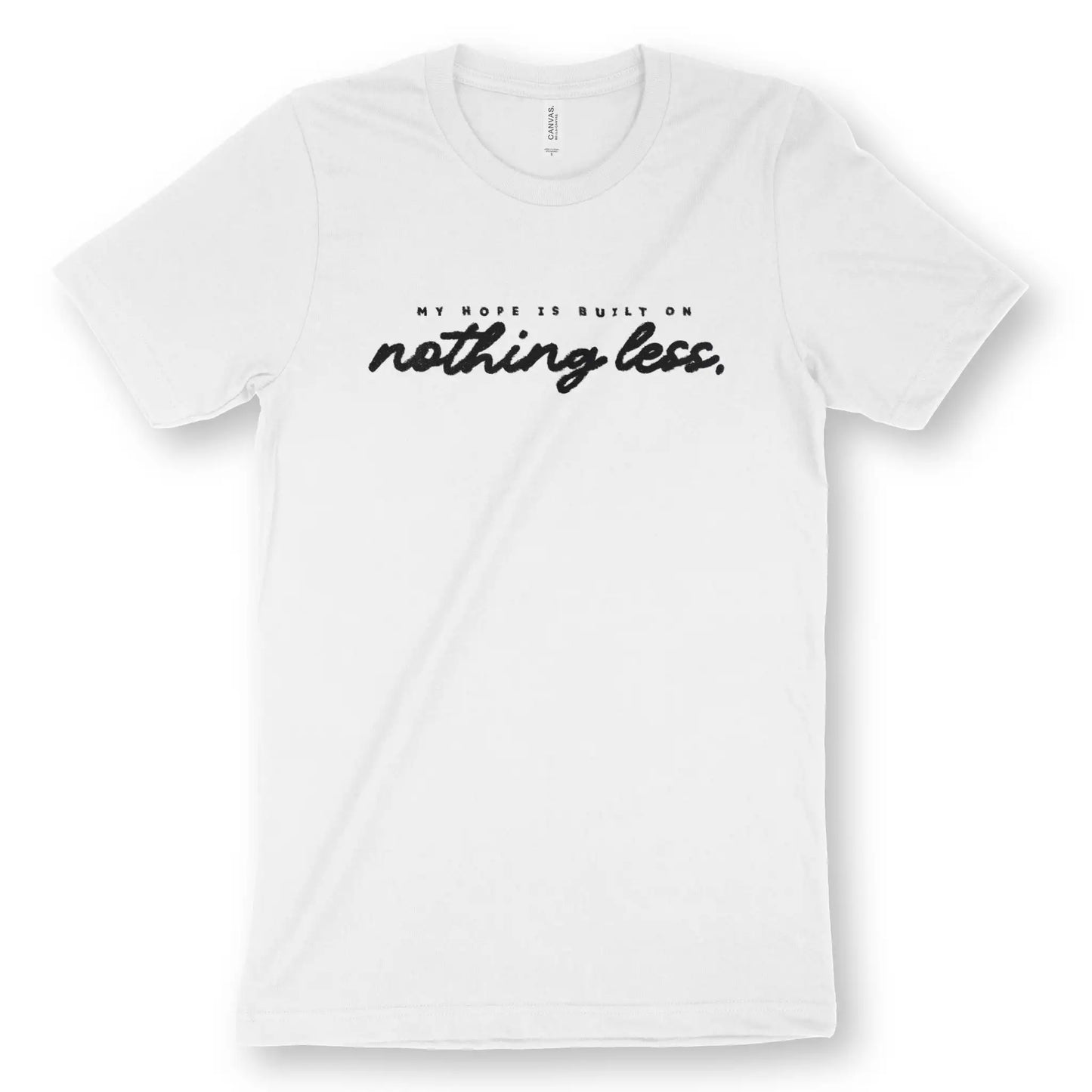 My Hope Is Built On Nothing Less (Ink) | Premium Unisex Christian T-Shirt, laid flat, designed by 3rd Day Christian Clothing UK