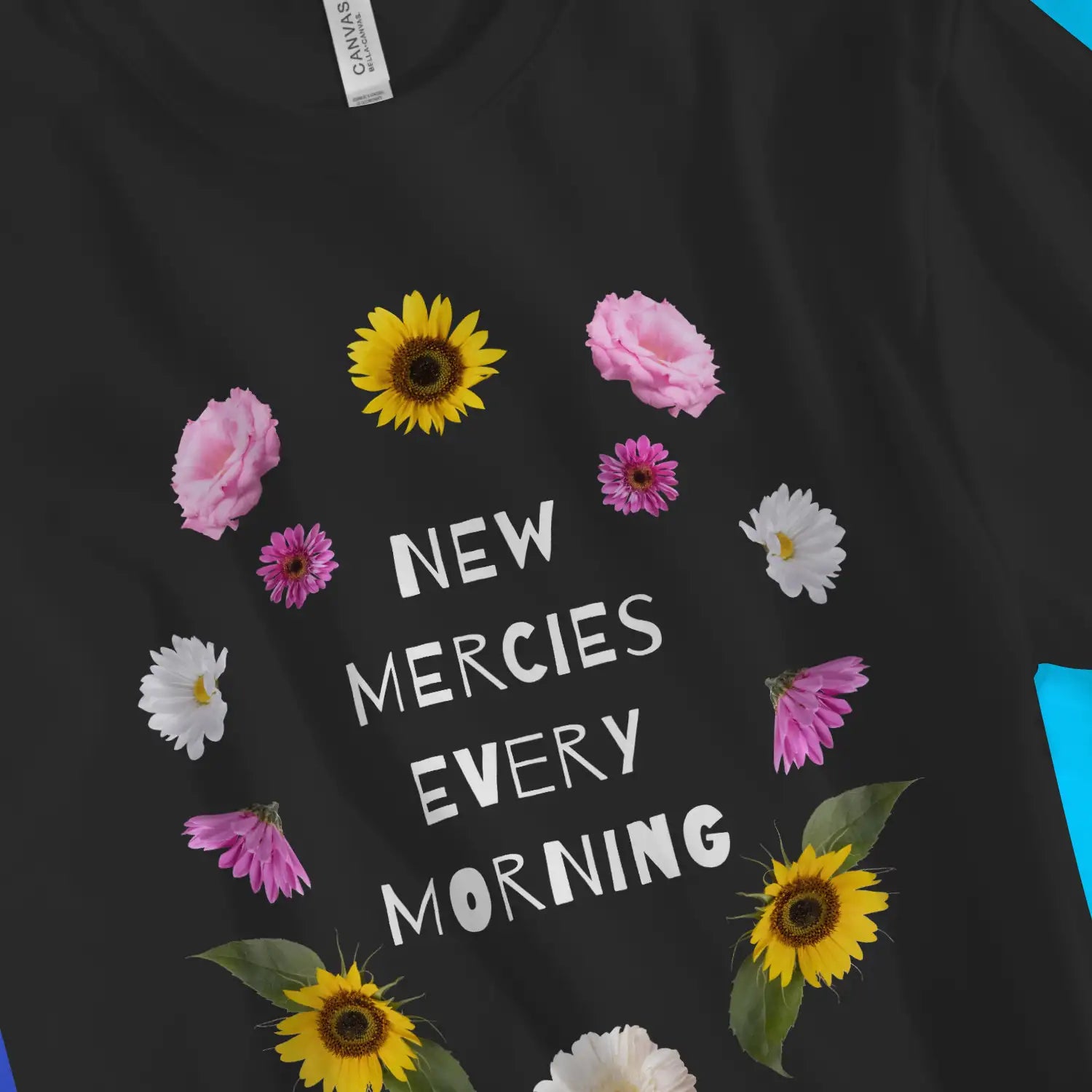 New Mercies Every Morning | Premium Unisex Christian T-Shirt, laid flat, designed by 3rd Day Christian Clothing UK