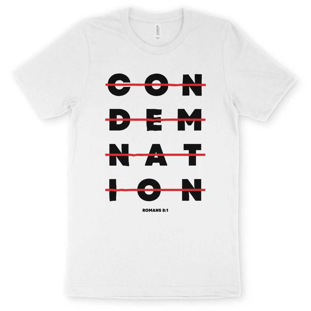 NO CONDEMNATION (White) – Unisex Christian T-Shirt designed by 3rd Day Christian Clothing.