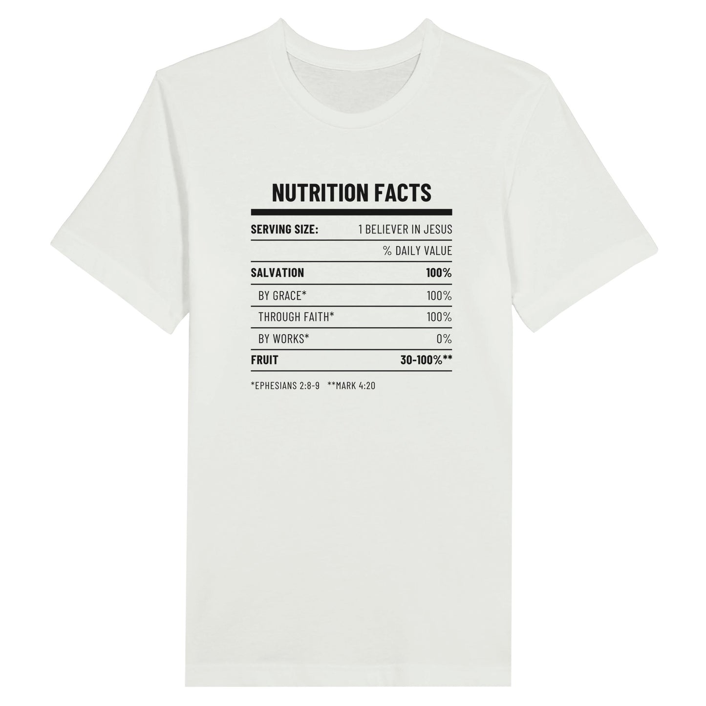 An image of Nutrition Facts 2.0 | Premium Unisex Christian T-shirt available at 3rd Day Christian Clothing UK