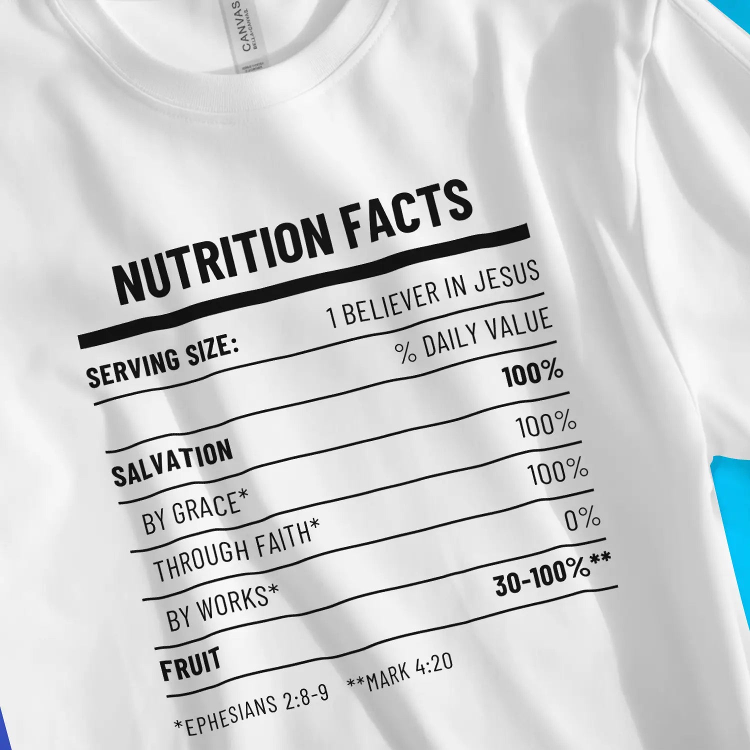 An image of Nutrition Facts 2.0 | Premium Unisex Christian T-shirt available at 3rd Day Christian Clothing UK