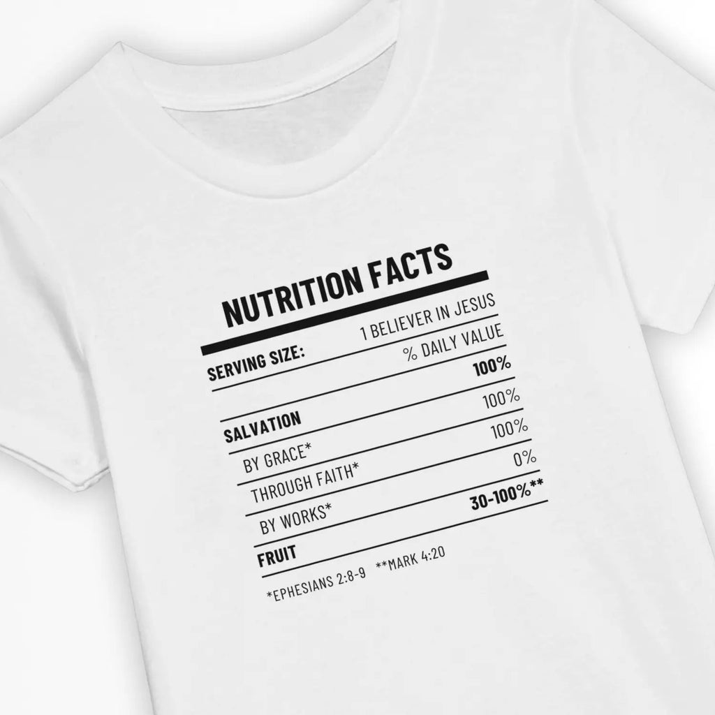 Nutrition Facts – Kids' Christian T-Shirt designed by 3rd Day Christian Clothing.