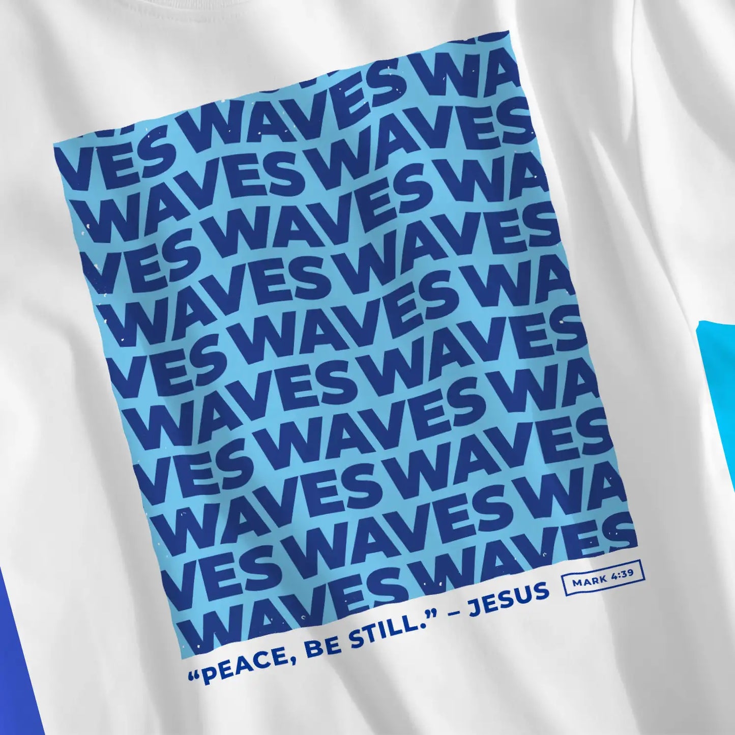 Peace Be Still (Waves) | Premium Unisex Christian T-Shirt, laid flat, designed by 3rd Day Christian Clothing UK