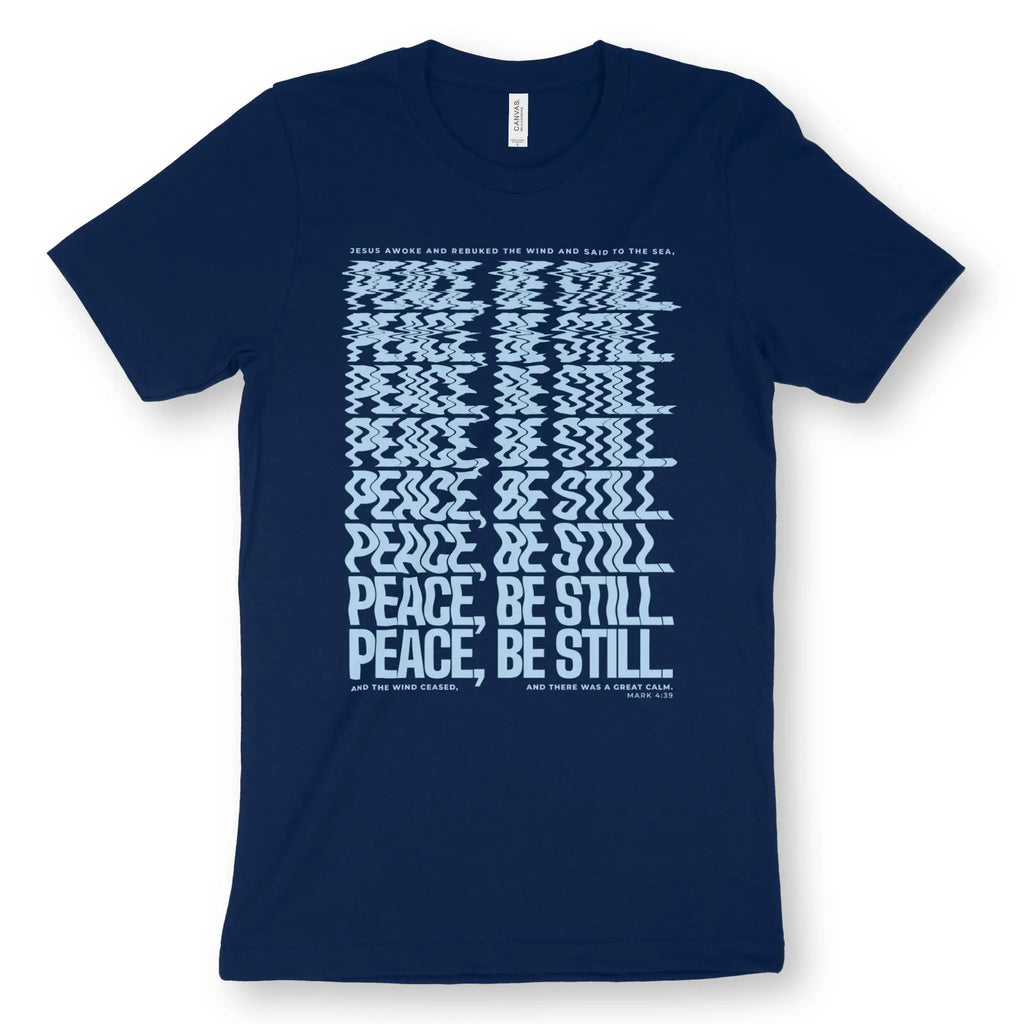 Peace Be Still (Warped) - Navy – Unisex Christian T-Shirt designed by 3rd Day Christian Clothing.