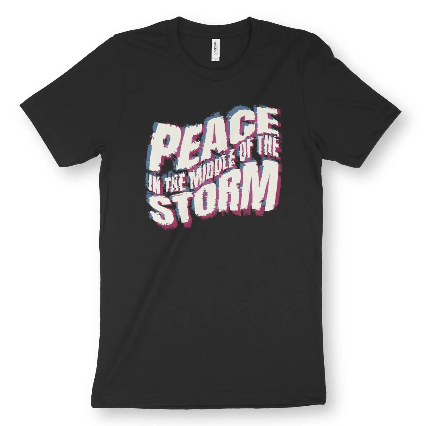 Peace In The Middle Of The Storm | Premium Unisex Christian T-Shirt, laid flat, designed by 3rd Day Christian Clothing UK