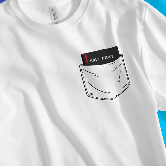 An image of Pocket Bible | Premium Unisex Christian T-shirt available at 3rd Day Christian Clothing UK