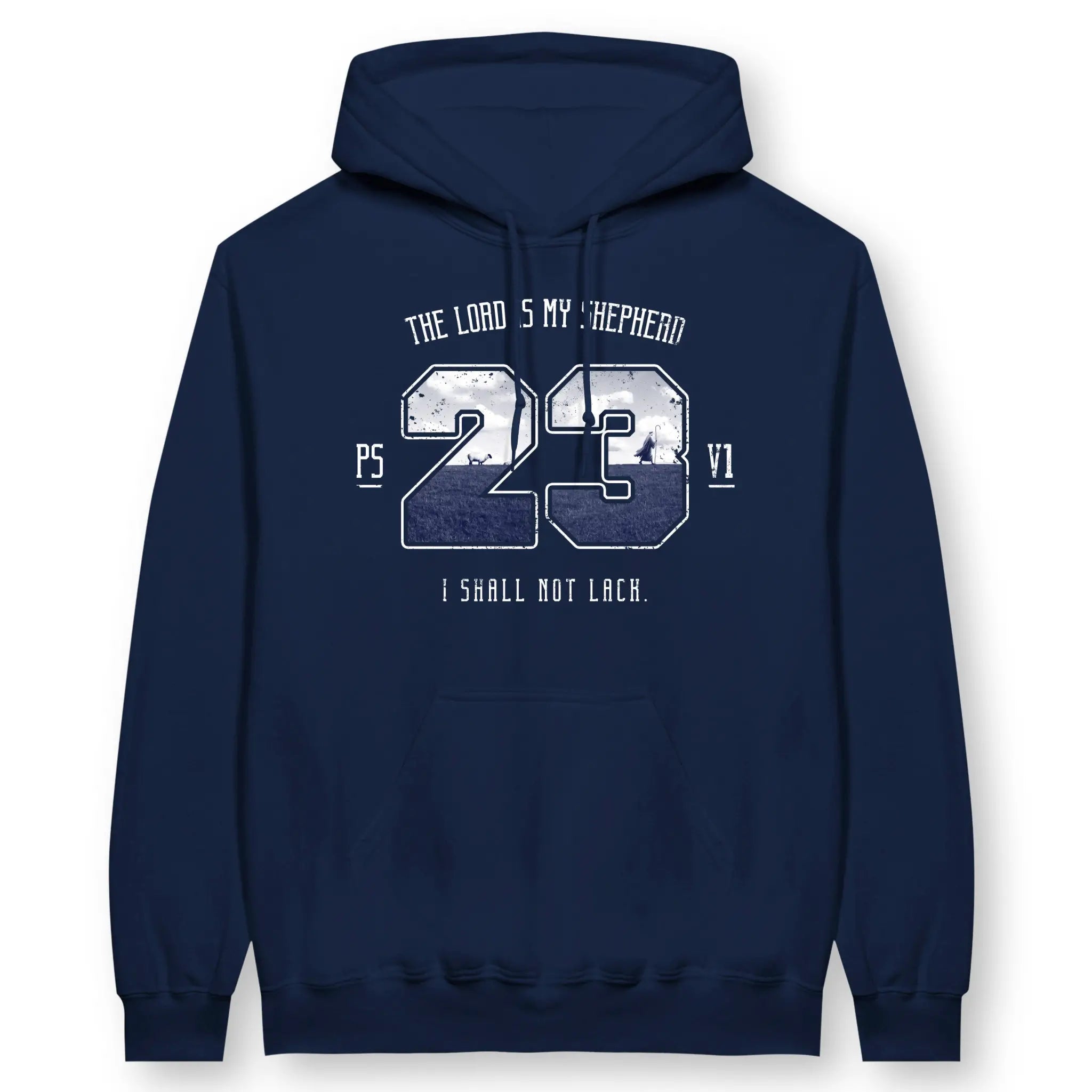 Psalm 23v1 (Photographic) – Unisex Christian Hoodie designed by 3rd Day Christian Clothing.