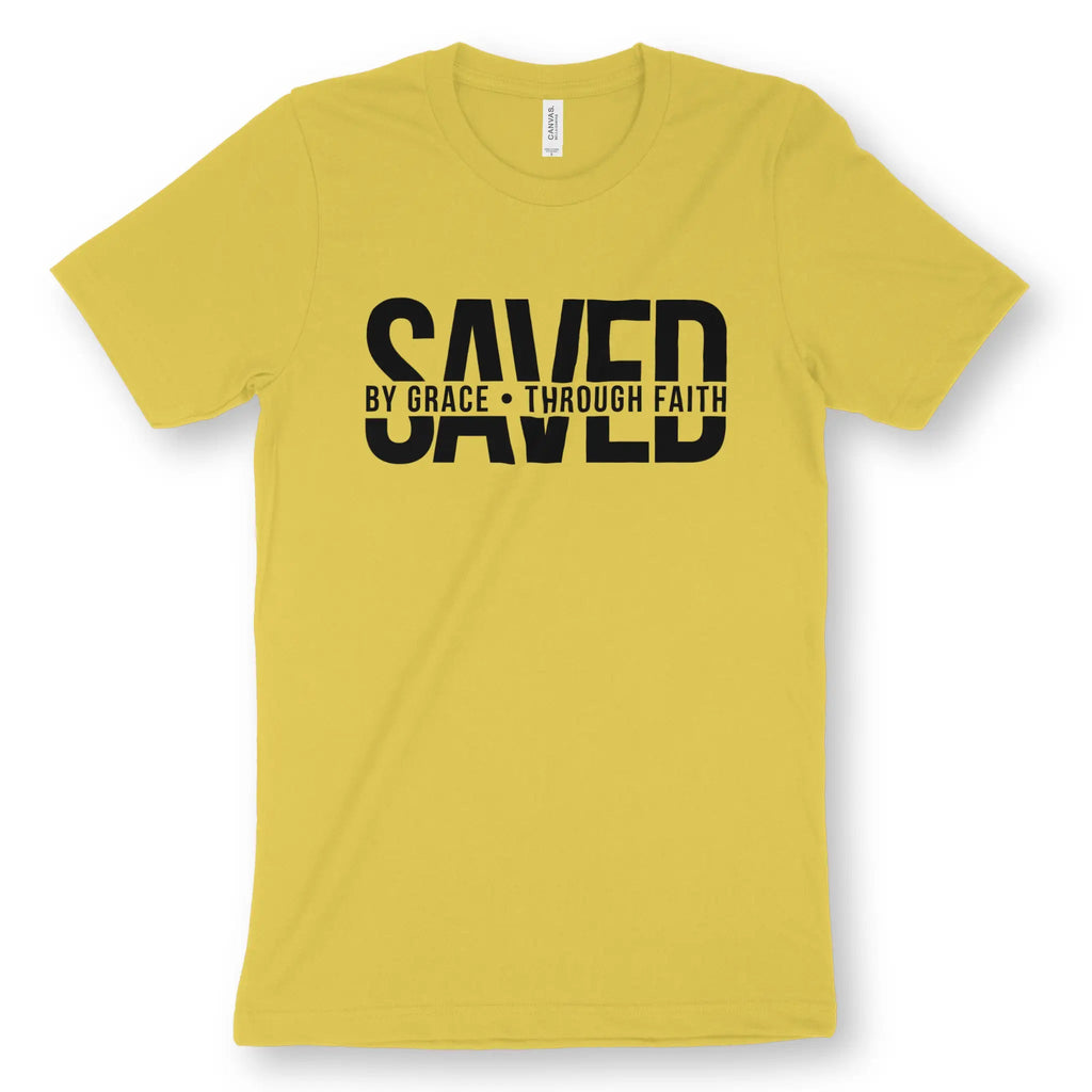 SAVED (By Grace • Through Faith) – Unisex Christian T-Shirt designed by 3rd Day Christian Clothing.