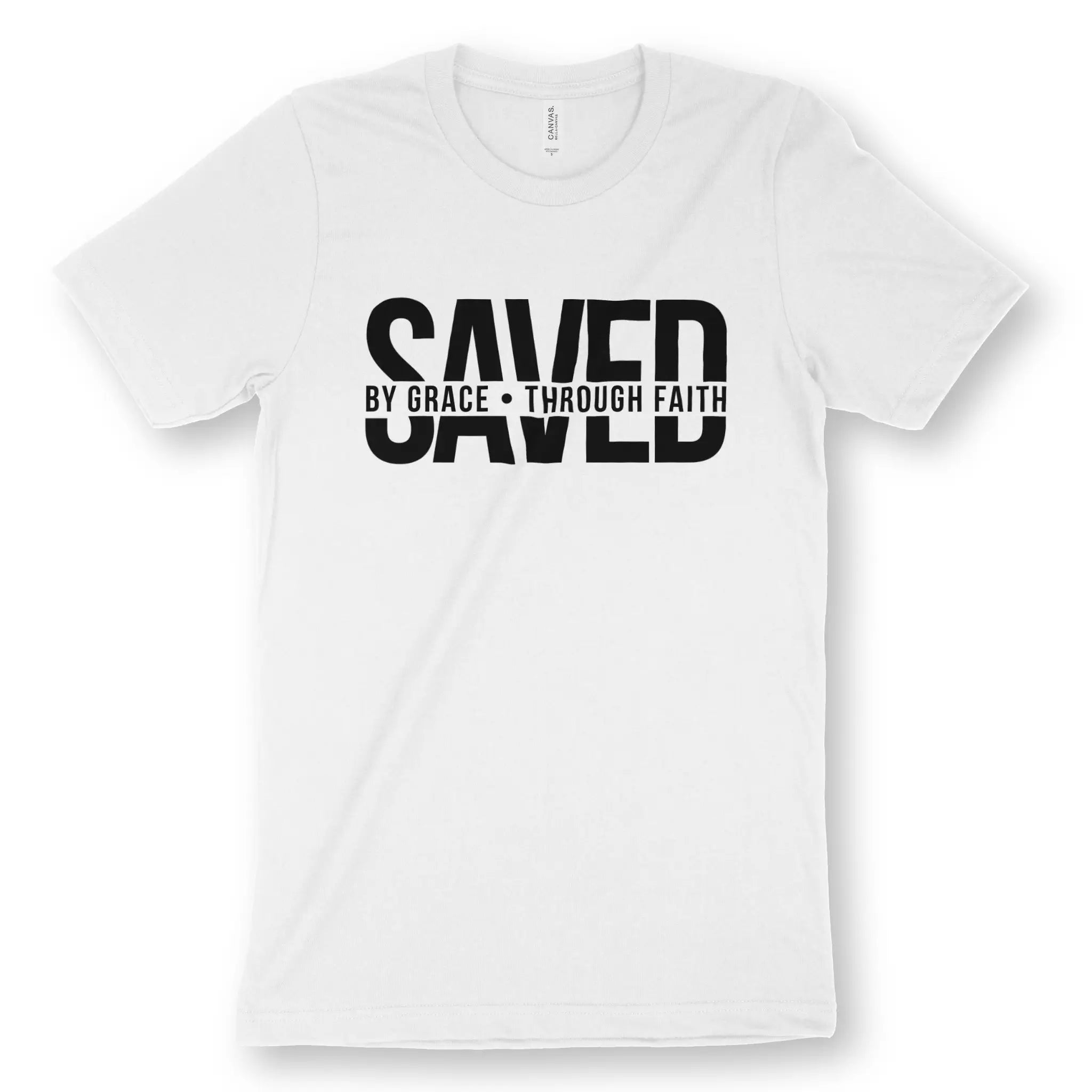 SAVED (By Grace • Through Faith) – Unisex Christian T-Shirt designed by 3rd Day Christian Clothing.