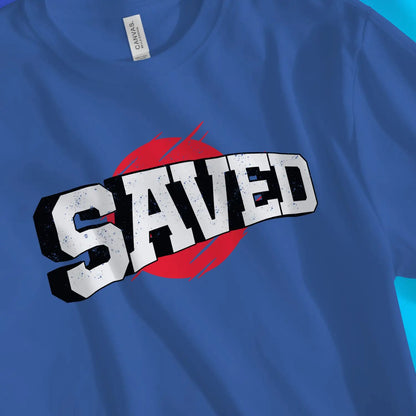 SAVED (Heroic Style) | Premium Unisex Christian T-Shirt designed by 3rd Day Christian Clothing.