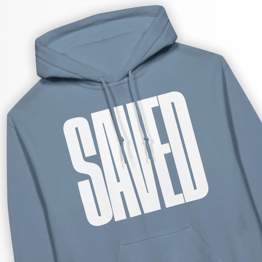 SAVED (BIG, Stone Blue) – Unisex Christian Hoodie designed by 3rd Day Christian Clothing.